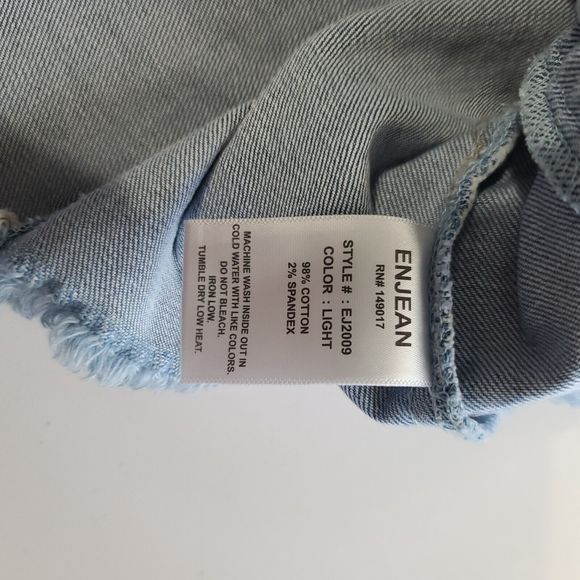 Enjean Denim Jean Jacket Distressed Women's Size Large Blue - Picture 6 of 8